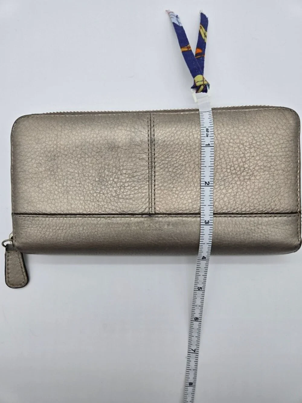 Coach Park Metallic Pebbled Leather Accordion Zip Around Wallet Clutch Silver Go